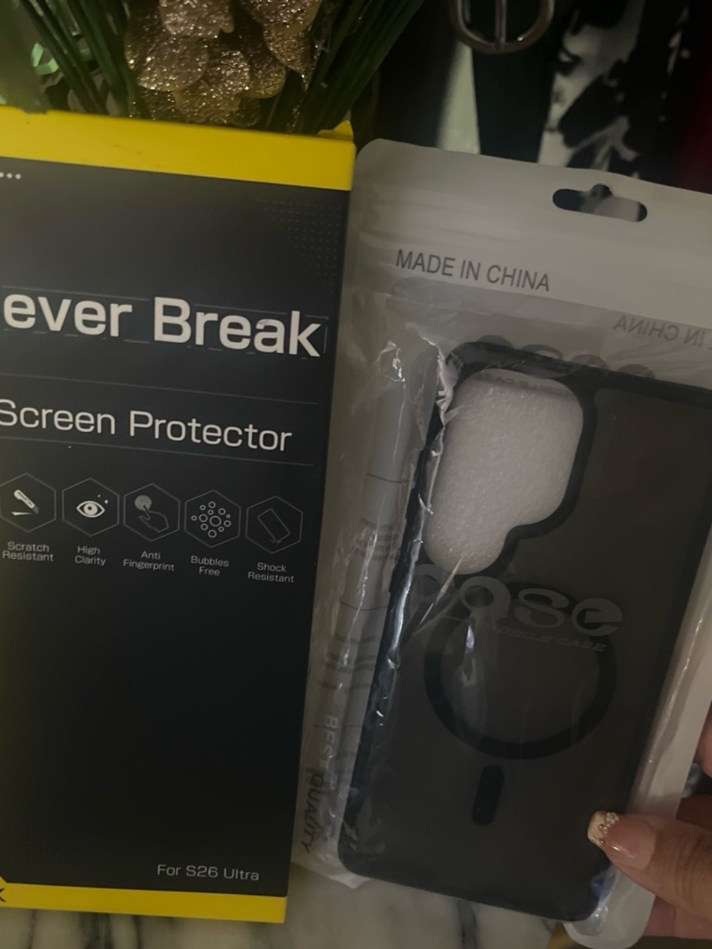Universal S26 Ultra Black Protective Phone Case with Ring Holder